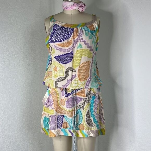 Missoni Abstract Silk ZigZag Knit Trim Pocket Mini Convertible Dress